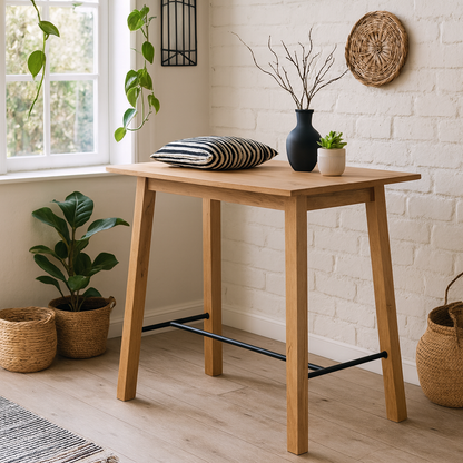 Muddlefern Tall Oiled Oak Veneer Wood Bar Table