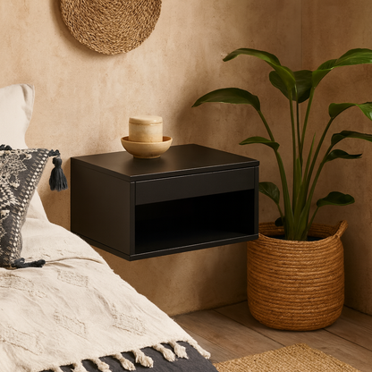 Cholet Square Bedside Table with 1 Drawer in Black