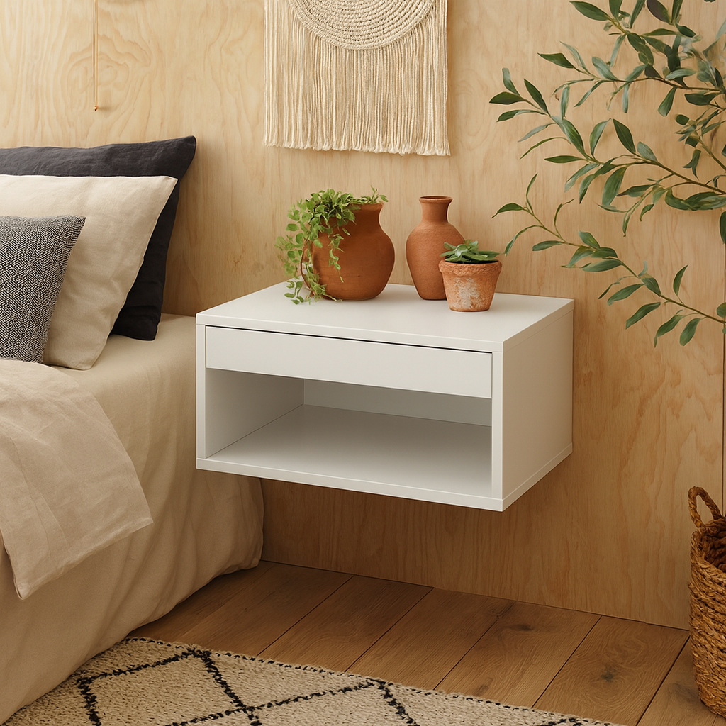 Bramblebud White Wooden Square Bedside Table 1 Drawer