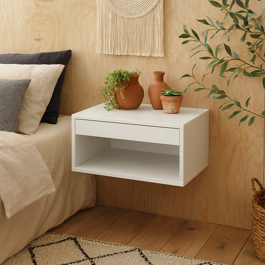 Bramblebud White Wooden Square Bedside Table 1 Drawer