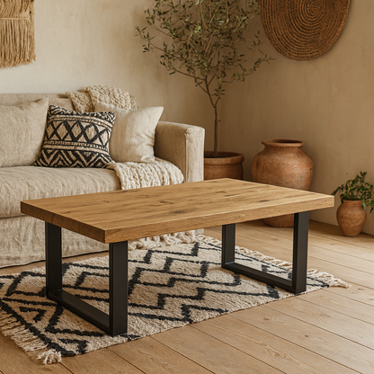 Berrytwist Artisan Oak Coffee Table Industrial Black Metal Legs