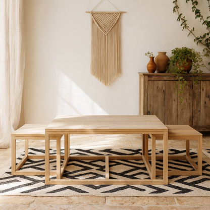 Meadowbloom Set of 3 White Oak Nesting Coffee Tables