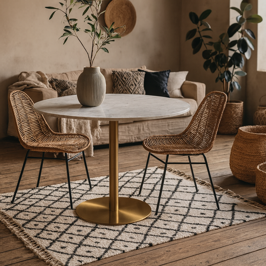 Meadowbloom White Marble Round Dining Table Gold Metal Base