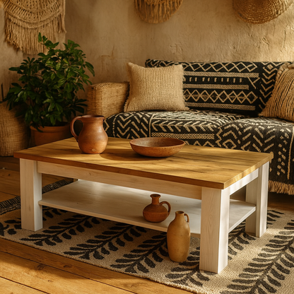 Tipsyfern White and Natural Oak Wood Coffee Table