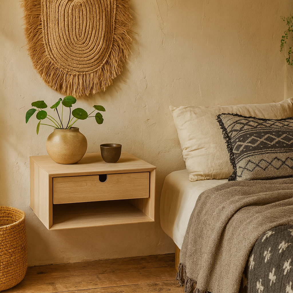 Italy Small White Oak Wood 1 Drawer Wall Mounted Bedside Table