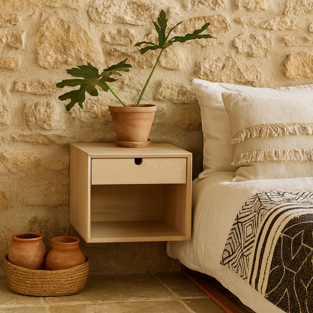 Italy White Oak Wood 1 Drawer Wall Mounted Bedside Table