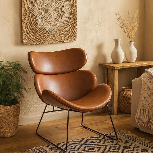 Mazapan Organic Lounge Brown Faux Leather Chair