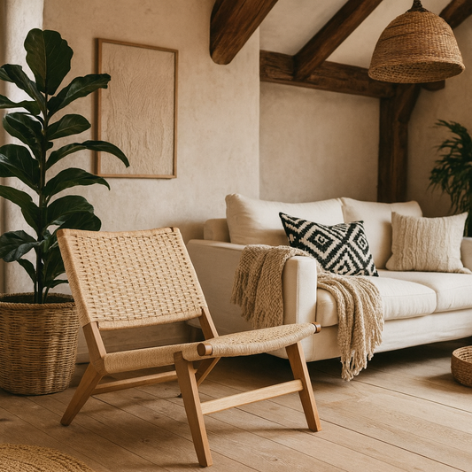 Wigletree Cream and Natural Oak Wood Lounge Chair