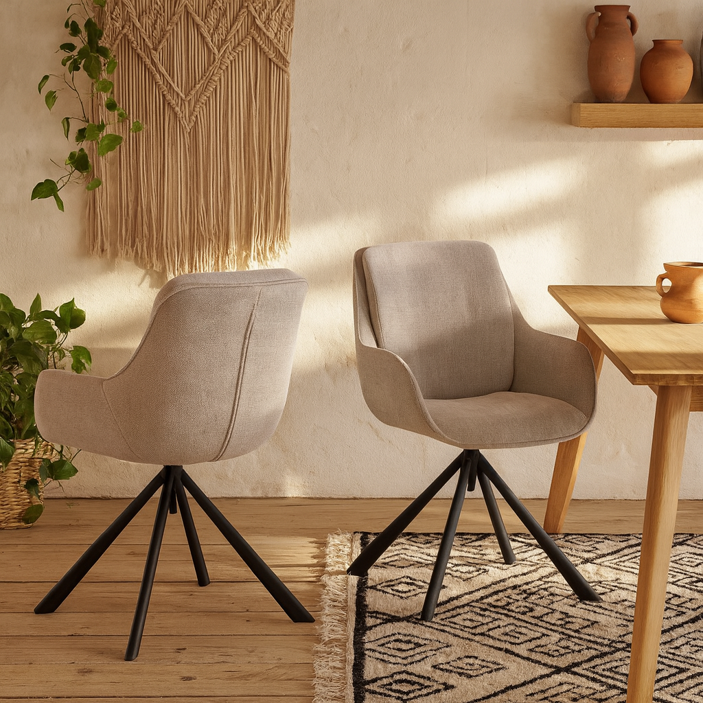 Pebbleseed Set of 2 Sand Upholstered Swivel Dining Chair