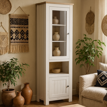 Tipsyfern White and Natural Oak Wood 2 Door Display Cabinet