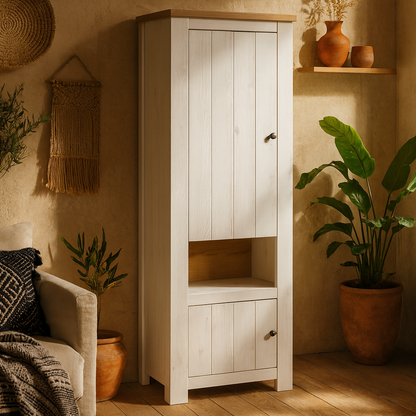 Tipsyfern White and Natural Oak Wood 2 Door Cabinet