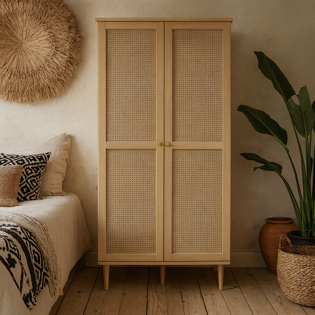Mallowmoss Rattan and Wood 2 Door Display Cabinet