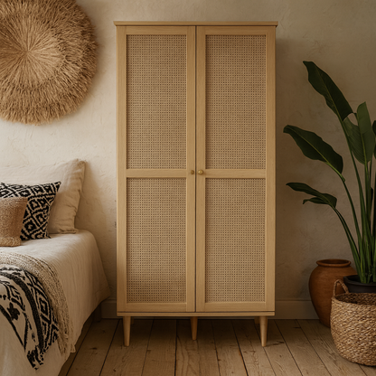 Mallowmoss Rattan and Wood 2 Door Display Cabinet