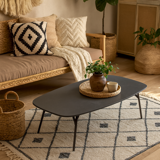 Rosefern Black Ceramic Oblong Coffee Table