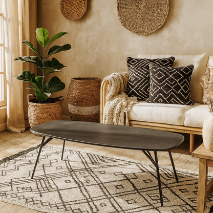 Rosefern Black Ceramic Oblong Coffee Table