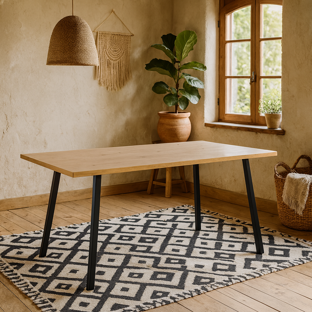 Wellington Natural Oak Effect and Black Dining Table