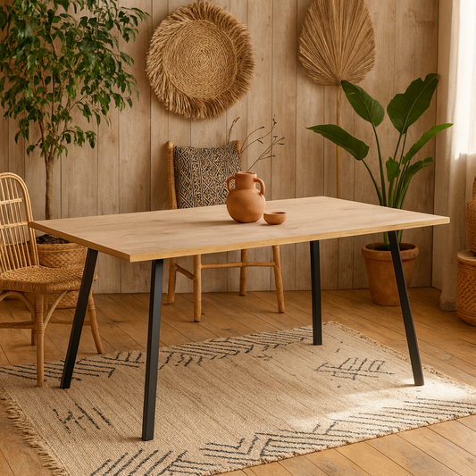 Wellington Natural Oak Effect and Black Dining Table