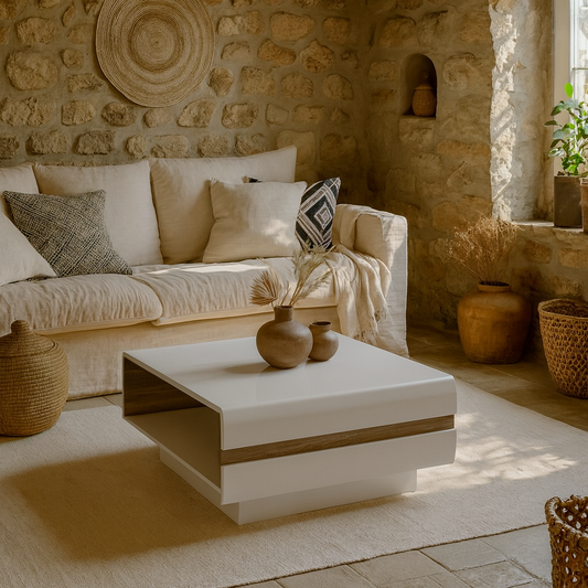 Foxwhisk Small Designer Coffee Table White and Truffle Oak