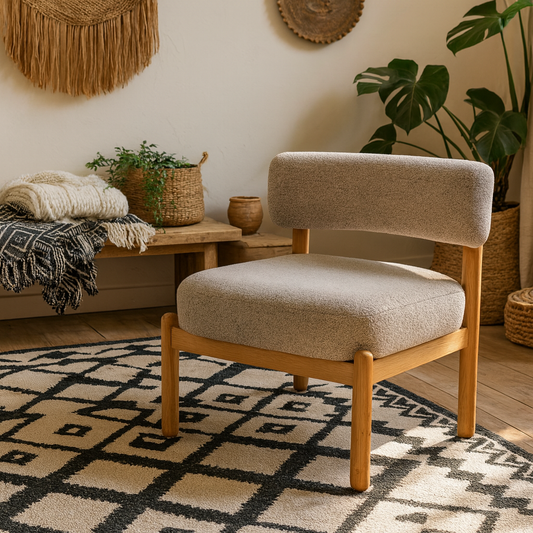 Nook Cream Boucle Lounge Chair Oak Wood Legs