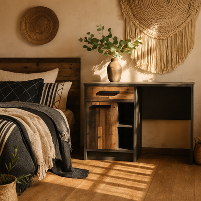 Whimwick Desk with 1 Door and 1 Drawer in Walnut and Dark Matera Grey