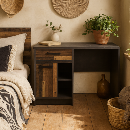 Whimwick Desk with 1 Door and 1 Drawer in Walnut and Dark Matera Grey