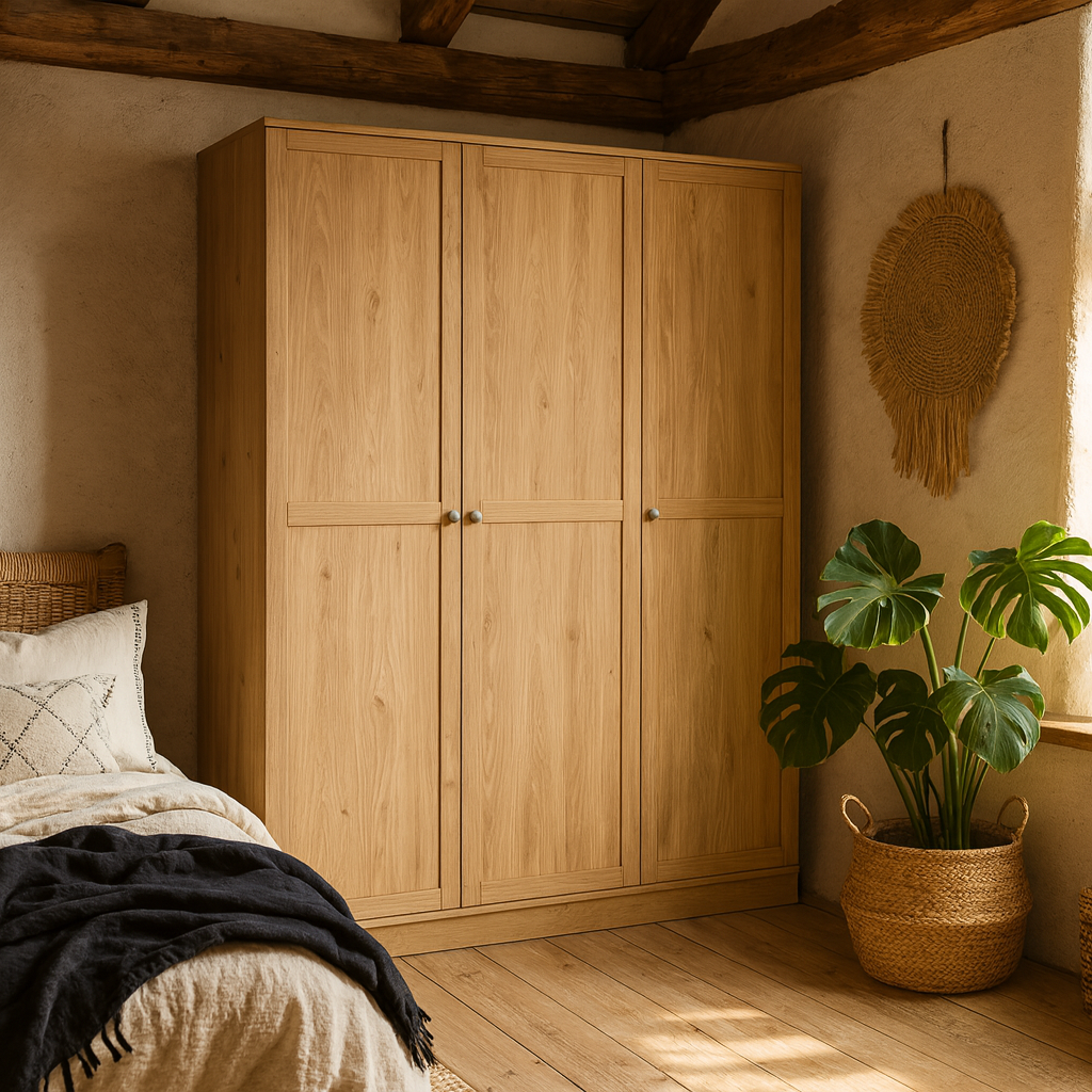 Cherryfern Natural Oak Wood Wardrobe 3 Frame Doors
