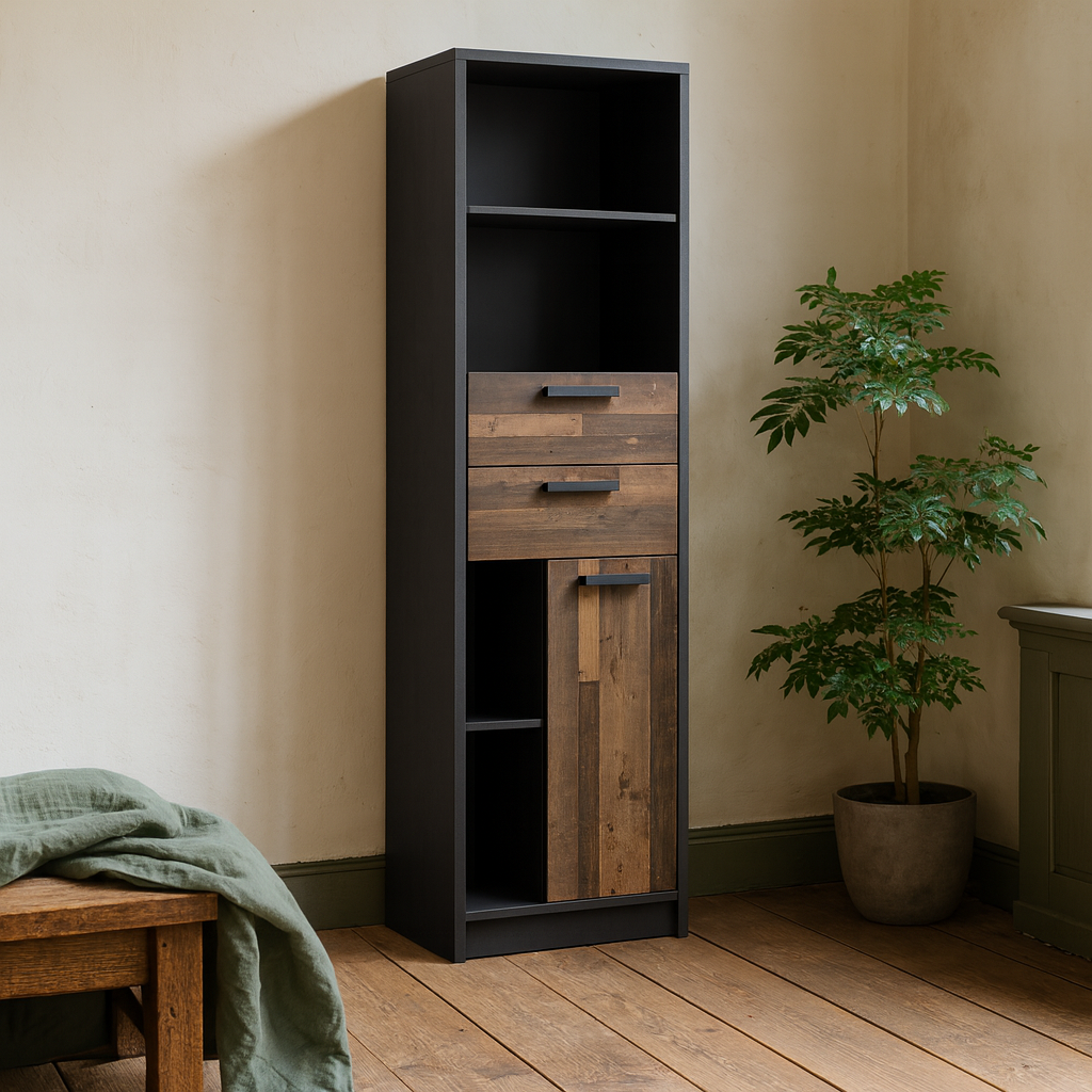 Brooklyn Bookcase in Walnut and Dark Matera Grey
