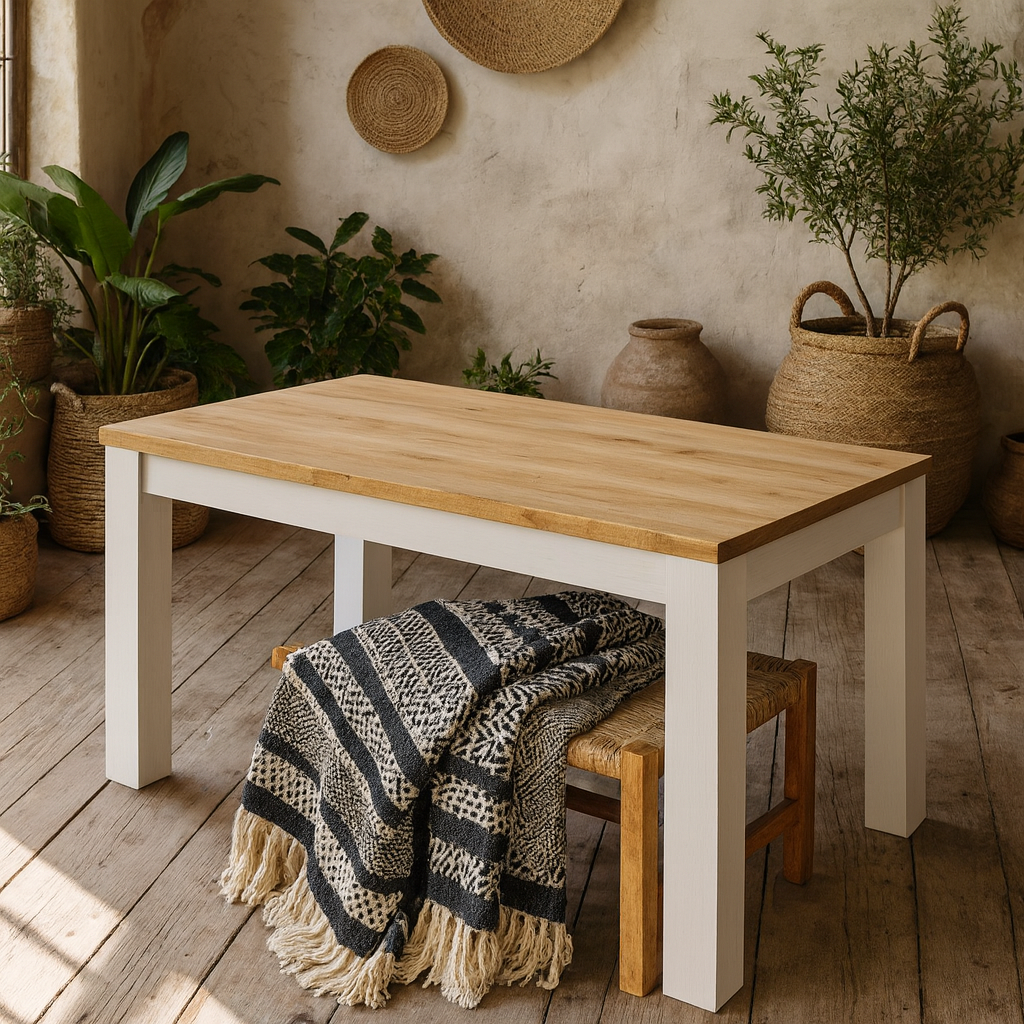 Bramblecroft White and Natural Oak Wood Extending Dining Table