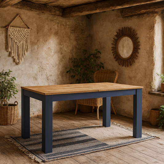Bramblecroft Navy and Natural Oak Wood Extending Dining Table