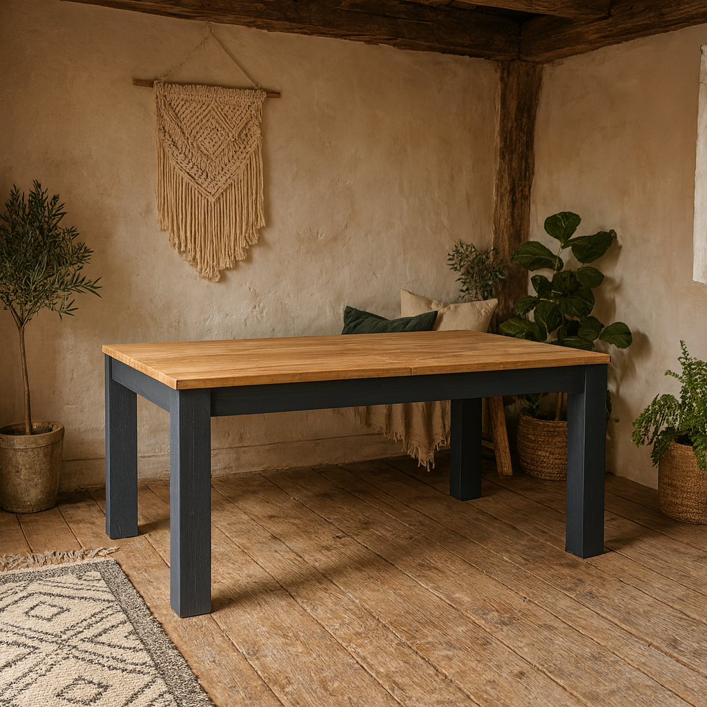 Bramblecroft Navy and Natural Oak Wood Extending Dining Table
