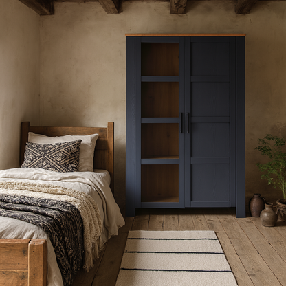 Bramblecroft Navy and Natural Oak Wood Display Cabinet 2 Door