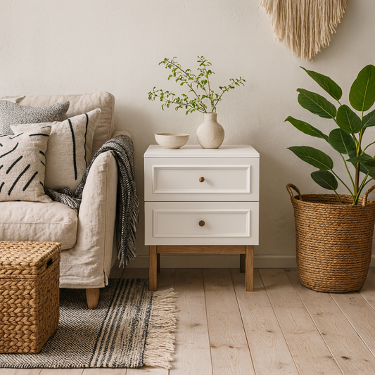 Thistledown 2 Drawer Bedside Chest Light Grey and Natural Oak Wood