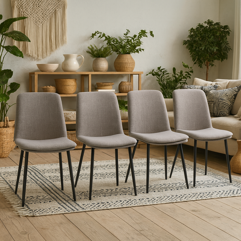 Set of 4 Mosslight Grey Upholstered Dining Chairs