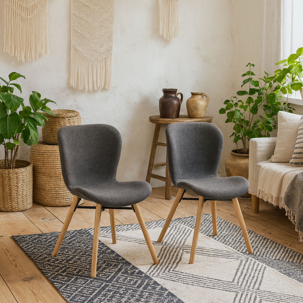 Set of 2 Acorn Dining Chairs Grey Fabric and Oak Legs