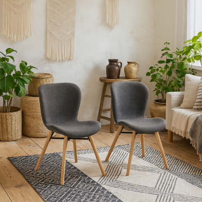 Set of 2 Acorn Dining Chairs Grey Fabric and Oak Legs