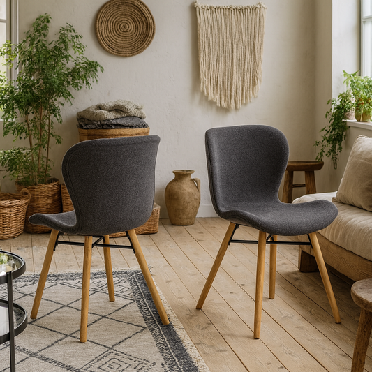 Set of 2 Acorn Dining Chairs Grey Fabric and Oak Legs