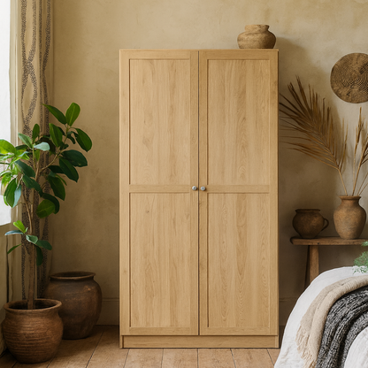 Cherryfern Natural Oak Wood Wardrobe 2 Frame Doors