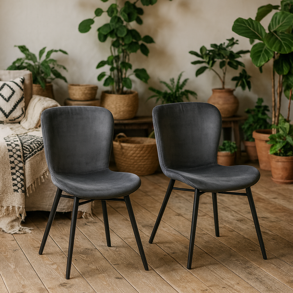 Set of 2 Acorn Dark Grey Upholstered Dining Chairs