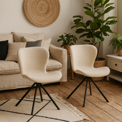 Set of 2 Acorn Upholstered Cream Swivel Dining Chairs