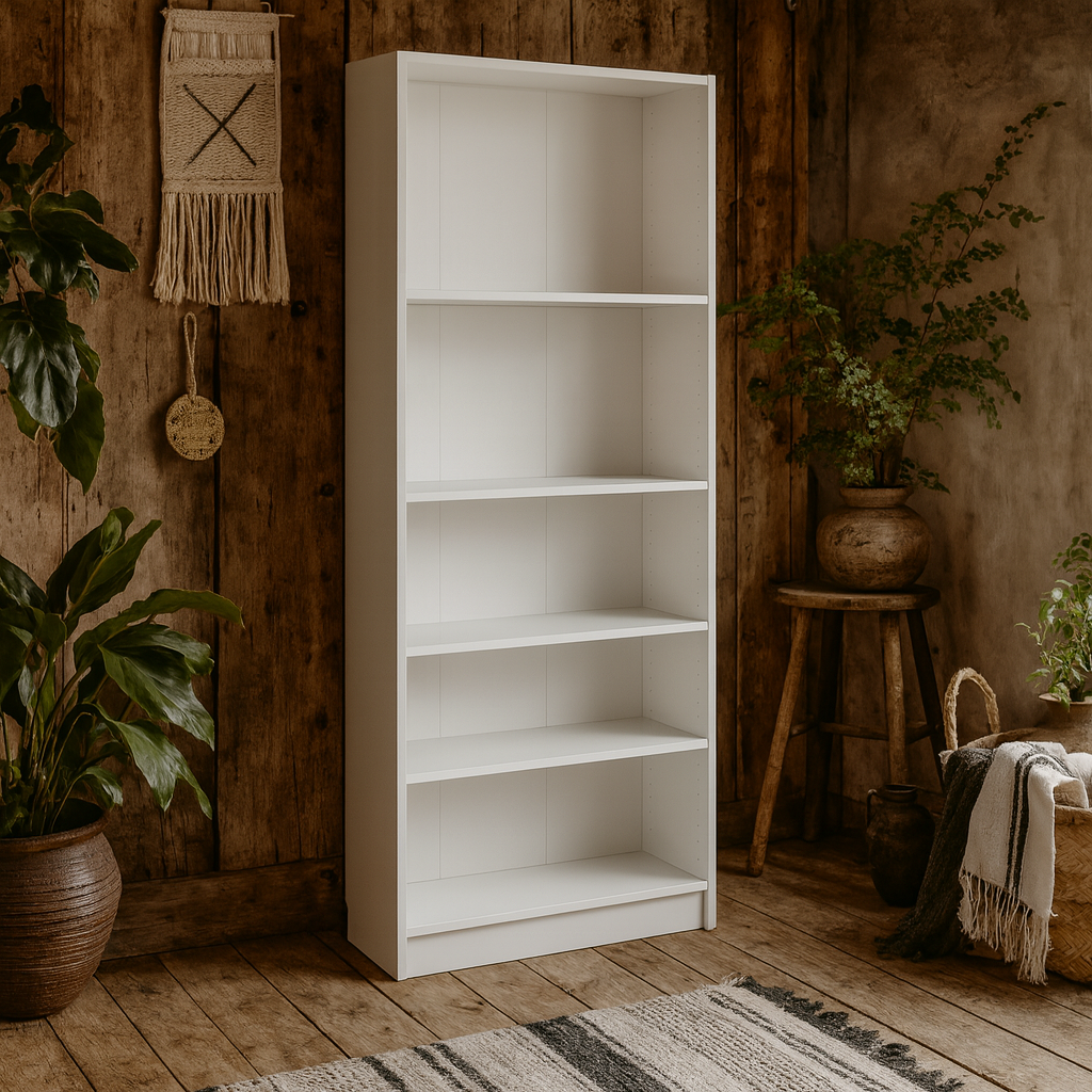Amberfern White Wooden Tall Wide Bookcase 4 Shelves