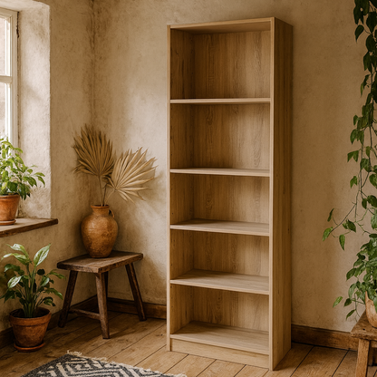Amberfern Natural Oak Wood Tall Wide Bookcase 4 Shelves
