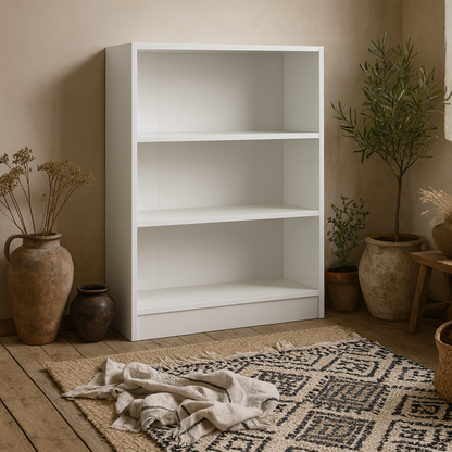 Amberfern White Wooden Low Wide Bookcase 2 Shelves