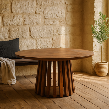 Birmingham Slatted Mango Wood Round Coffee Table