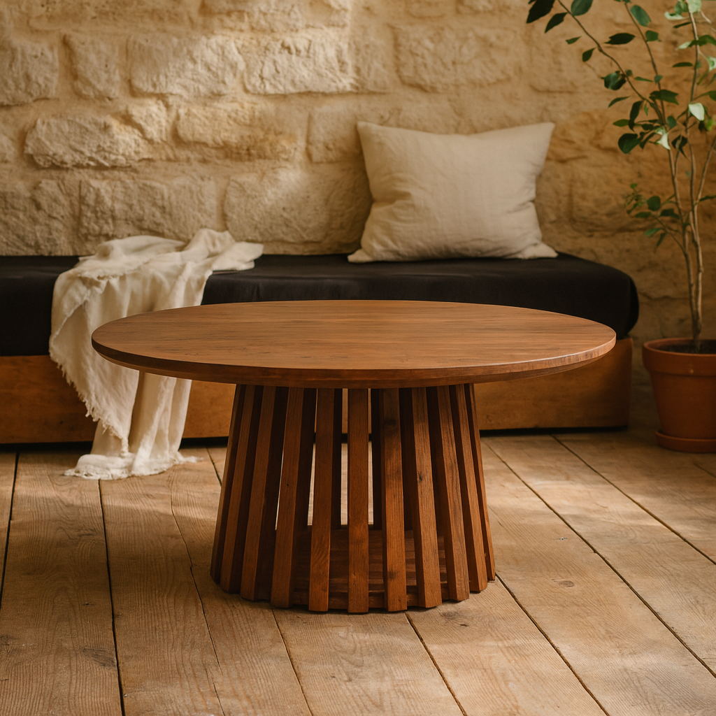 Birmingham Slatted Mango Wood Round Coffee Table