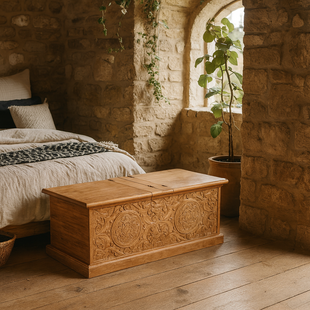 Brighton Whitewashed Mango Wood Storage Trunk 2 Lids