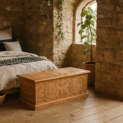 Brighton Whitewashed Mango Wood Storage Trunk 2 Lids