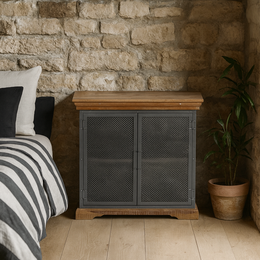 Albatross Small Mango Wood and Metal Sideboard 2 Doors