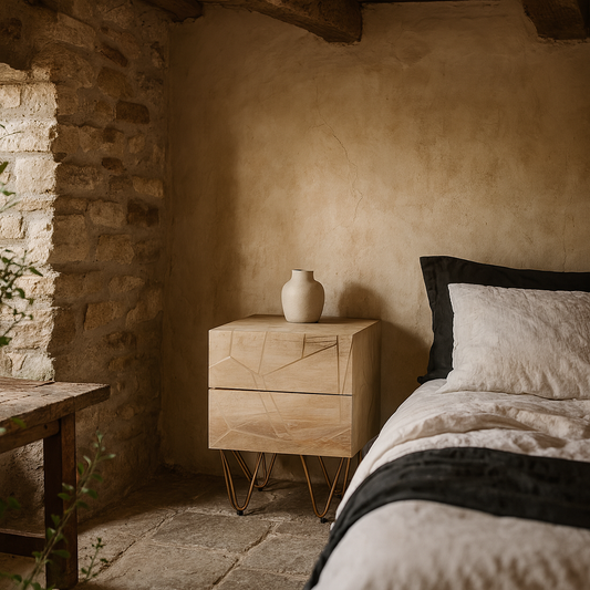 Bali Light Natural Mango Wood and Gold Side Table