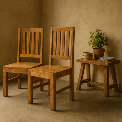 Set of 2 Manila Light Mango Wood Slat Back Chairs