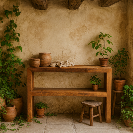 Manila Light Mango Wood Console Table with Shelf